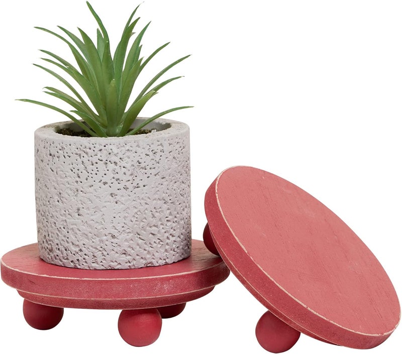 DD DEFINED DECO Defined Deco Mini risers for display,Wood Risers for Decor,Small 4”Round Wooden Riser, Farmhouse Wood Riser, Rustic Pedestal Display Stand,Display Risers for Tiered Tray Decor(Set of 2,Red) - Image 1
